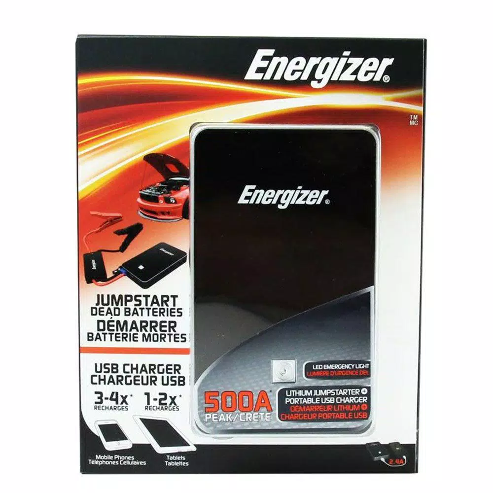 Energizer 7500mAh Lithium Ion Jump Starter with 500 Amp Peak Power and Smart Cables
