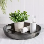 Honey-Can-Do Black Glossy Hammered Aluminum 16 in. Round Serving Tray with Handles thumbnail 5