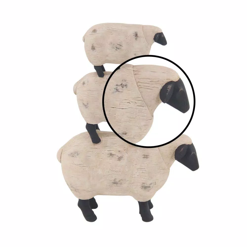LITTON LANE 3-Stacked Sheep Polystone Sculpture - Off White Farmhouse Decor