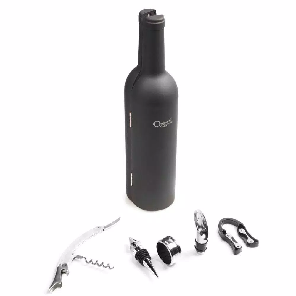 Ozeri 5-Piece Wine Accessory Set - Wine Bottle Shaped Corkscrew & Tool Kit