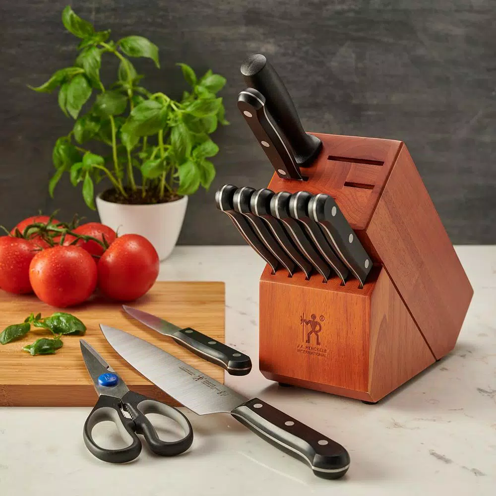Henckels International Solution 12-Piece Stainless Steel Knife Block Set with Hardwood Block