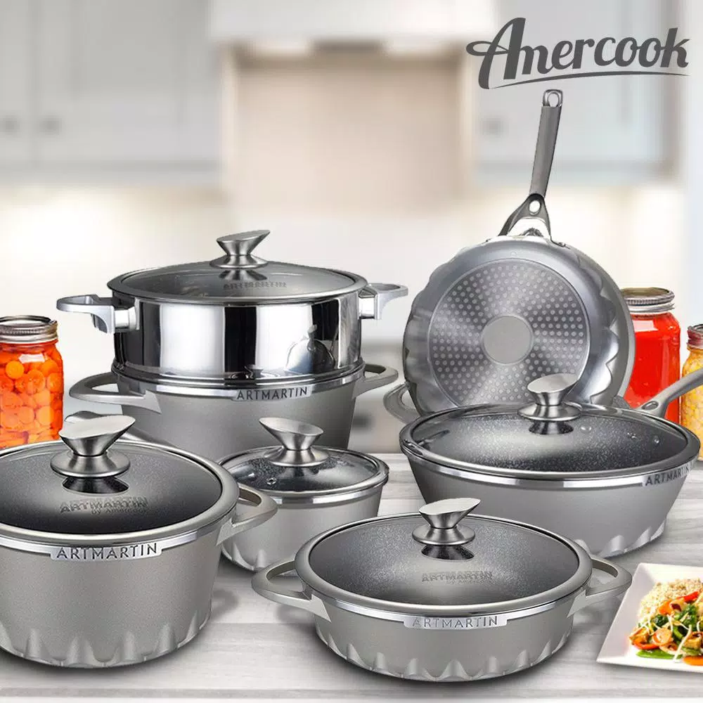 AMERCOOK ARTMARTIN 8.7 in Non-Stick Ceramic Coated Aluminum Casserole Dish with Glass Lid, Induction Compatible