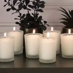 LUMABASE 12-Piece White Votive Candle Set with Frosted Glass Holders, 15-Hour Burn Time, Unscented Paraffin Wax thumbnail 4