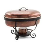 Old Dutch 6 Qt. Hammered Antique Copper Chafing Dish with Stainless Steel Pan and Stand thumbnail 1