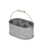 Cheungs Metal Gray Galvanized Steel Utensil Holder with Wood Grip Swivel Handle, 6-Slot Oval Caddy thumbnail 3