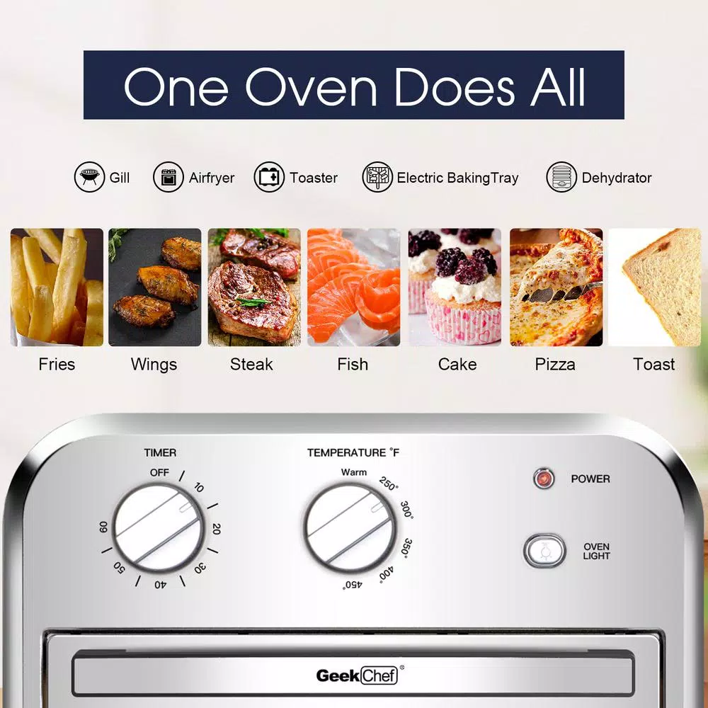Boyel Living 11 Qt. Silver Stainless Steel Air Fryer with 4 Accessories, 1500W, Temperature & Time Control