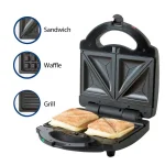PREMIUM 760W 3-in-1 Sandwich Maker, Waffle and Grill Press with Detachable Non-Stick Plates, Black thumbnail 2