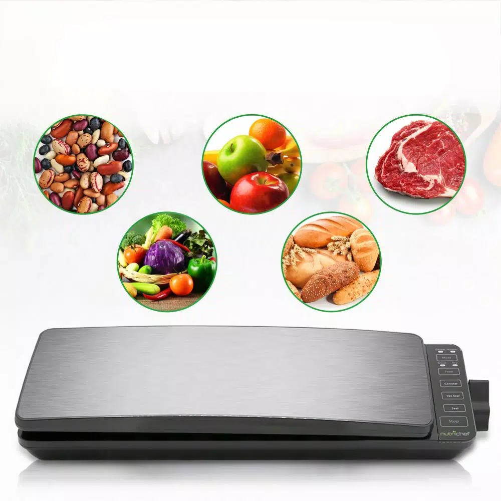NutriChef Stainless Steel Electric Vacuum Sealer with Reusable Bags and Roll
