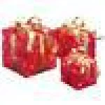 National Tree Company Pre-Lit Red Sisal Gift Box Assortment with Gold Bows - 3 Piece Set thumbnail 2
