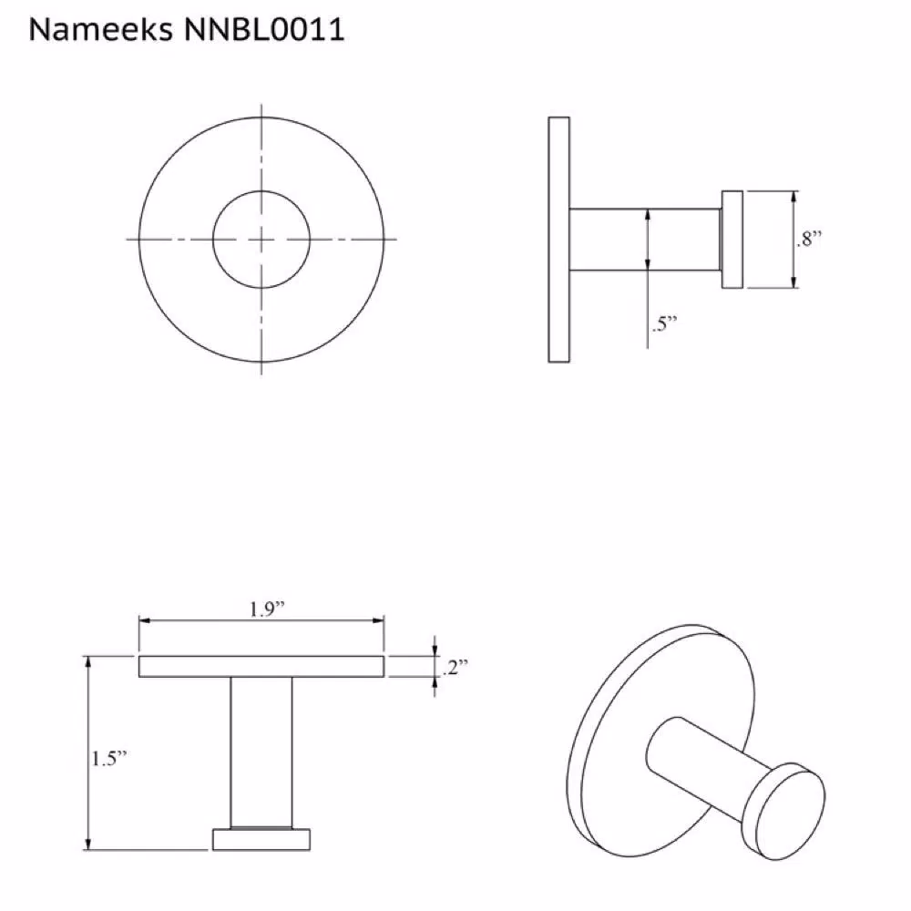 Nameeks Boutique Hotel Collection Chrome Brass Wall Mounted Single Bathroom Hook