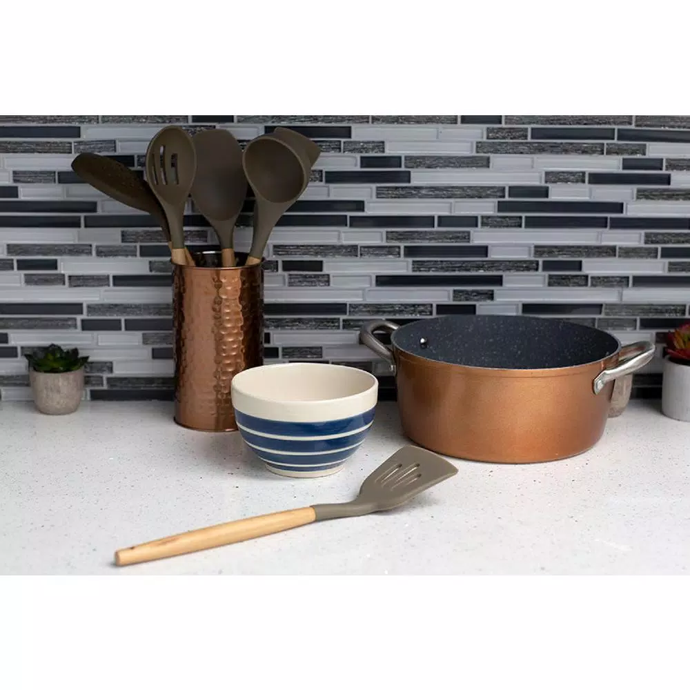 Home Basics Karina Grey Silicone Slotted Spatula with Beech Wood Handle - Heat Resistant & Non-Stick Safe