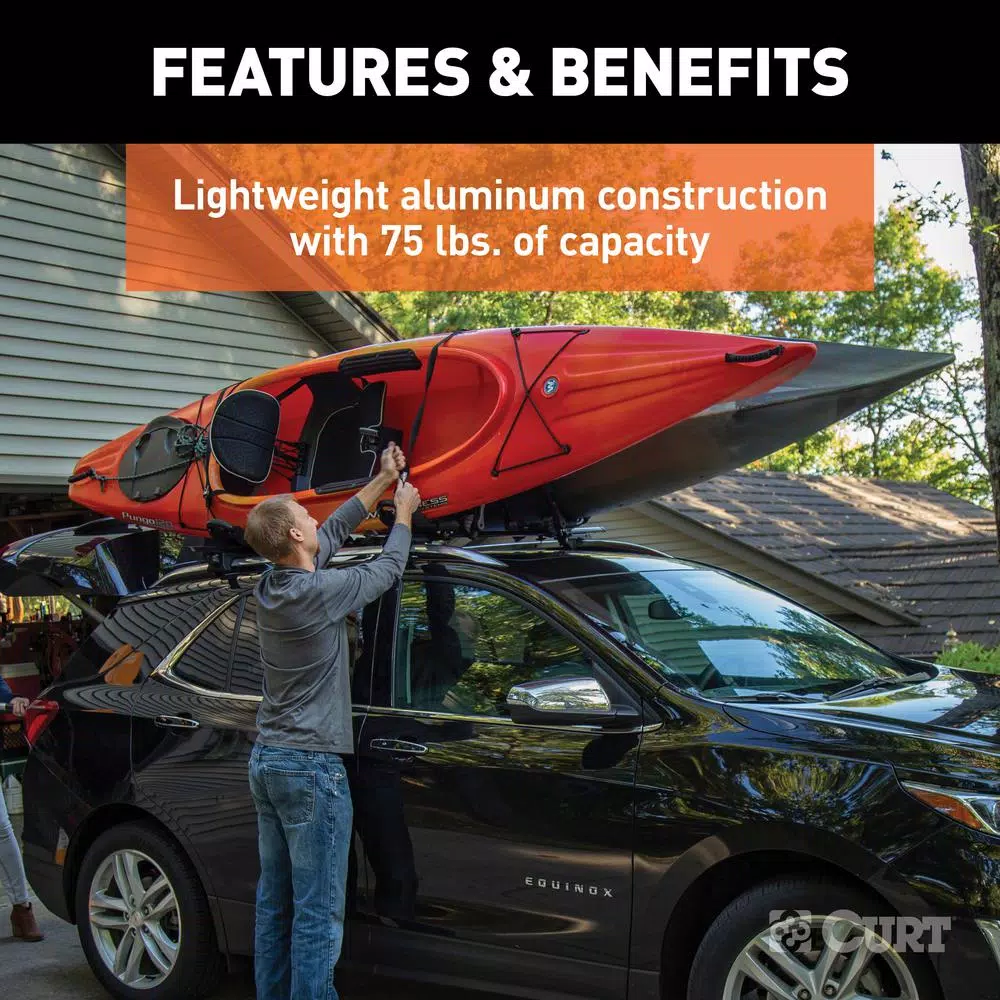 CURT Aluminum Kayak Roof Rack Carrier, 75 lb Capacity, Universal Fit