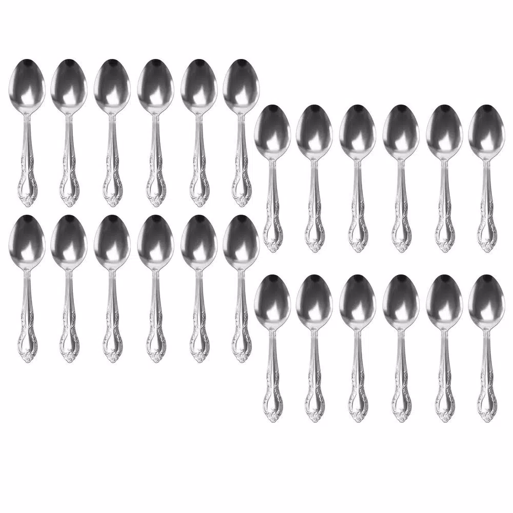 Gibson Home Abbie 24-Piece Stainless Steel Teaspoon Set, Ornate Silver Design, Service for 24