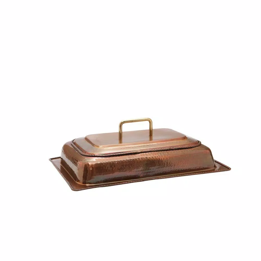 Old Dutch 8 Qt. Rectangular Antique Copper over Stainless Steel Chafing Dish with Iron Stand