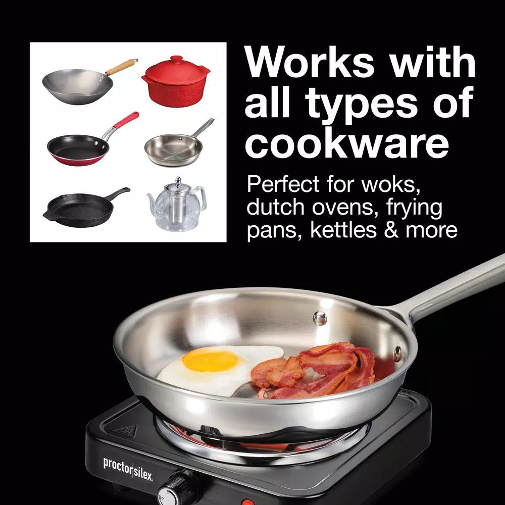 Proctor Silex 1200W Single Burner Stainless Steel Hot Plate, 5.5 in. Black