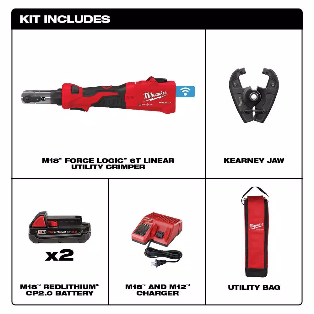 Milwaukee M18 FORCE LOGIC 6-Ton Cordless Utility Crimping Kit with Kearney Jaw