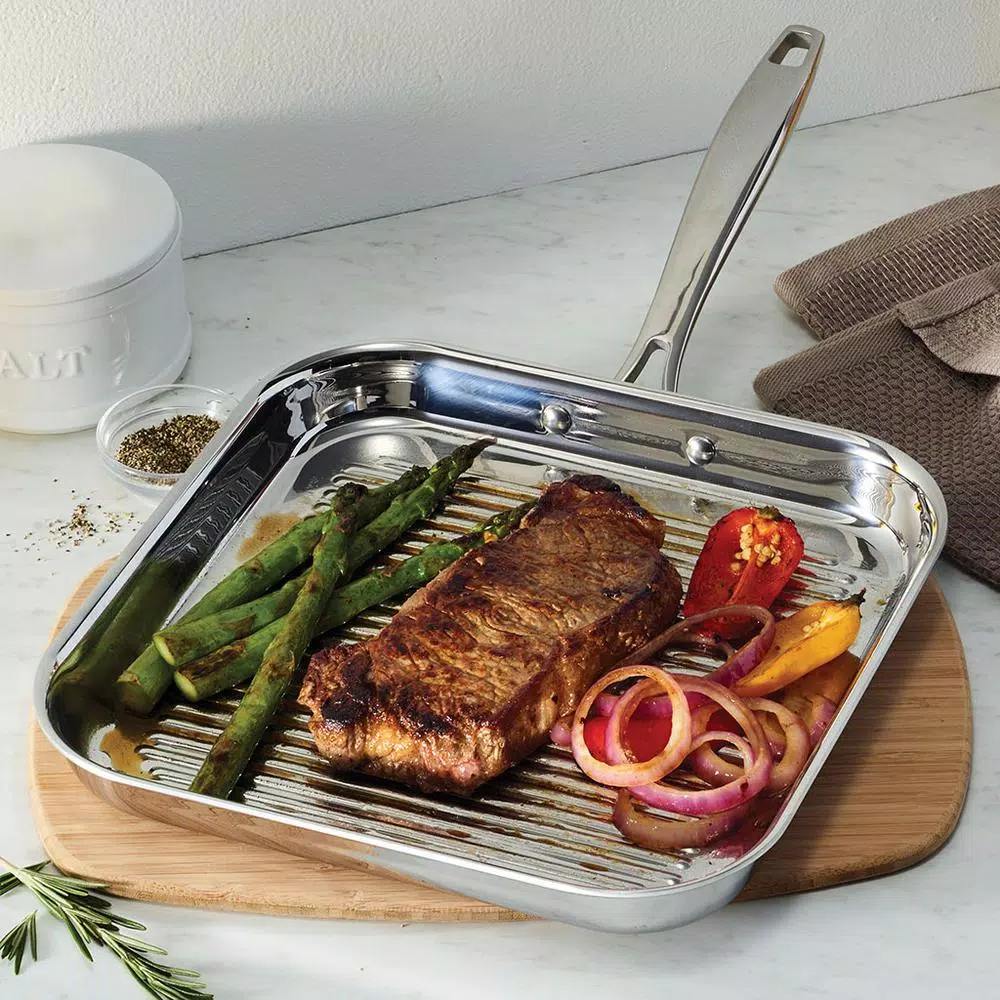 Tramontina Gourmet Tri-Ply Clad 11 in. Stainless Steel Square Grill Pan
