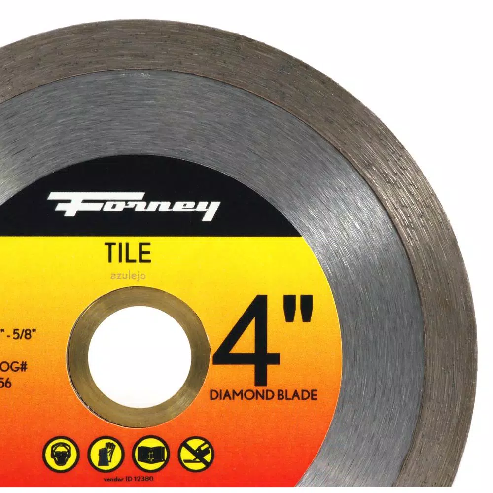 Forney 4 in. Continuous Rim Diamond Tile-Cutting Blade for Ceramic, Granite, and Marble