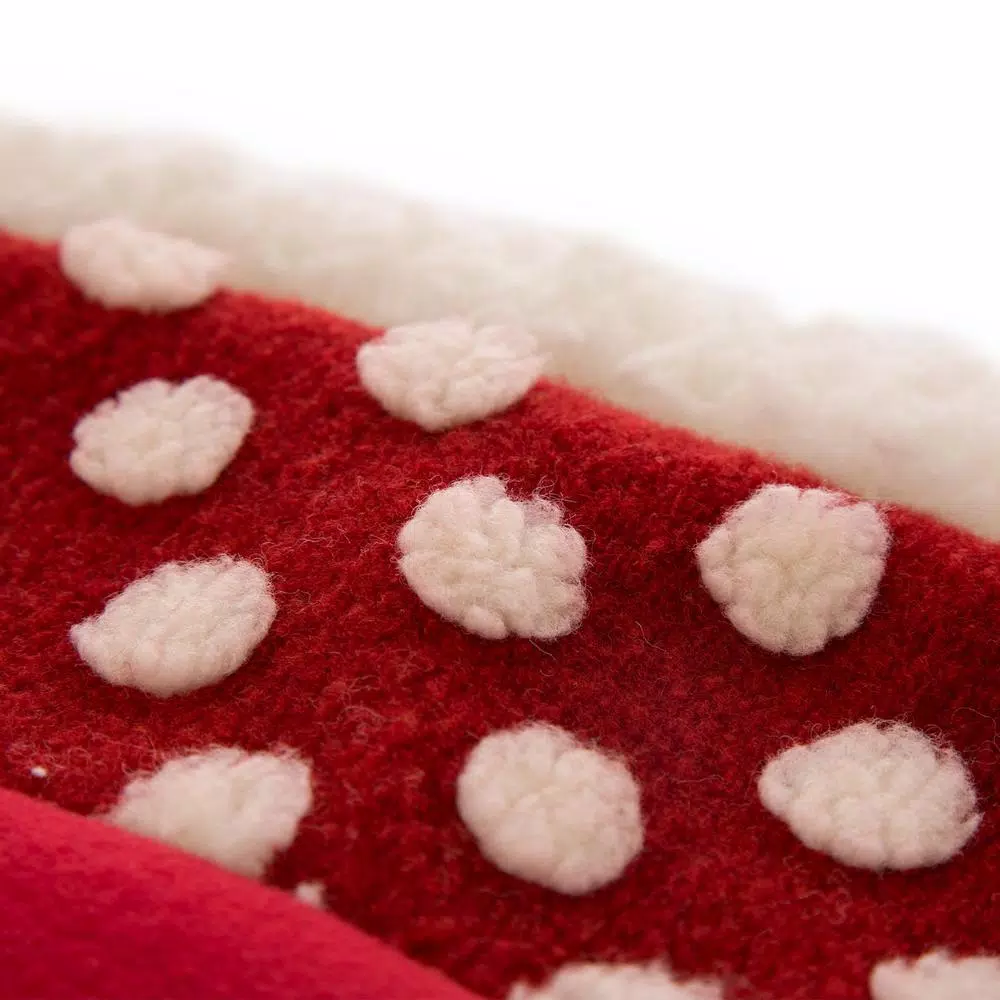 Glitzhome 48 in. Red and White Polka Dot Pompom Fabric Christmas Tree Skirt