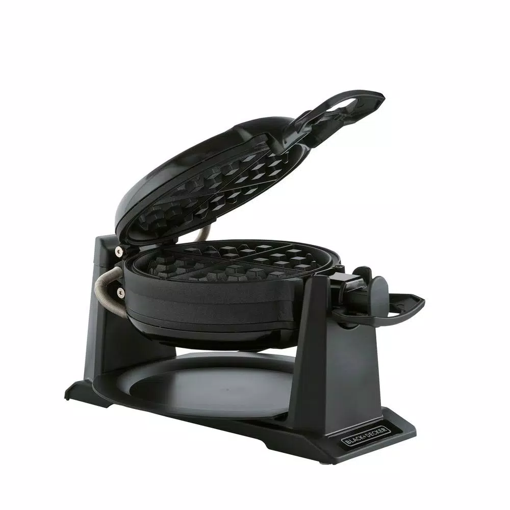 BLACK+DECKER Rotating Belgian Waffle Maker, 2-Slice Nonstick Dual Cooking Plates, Black