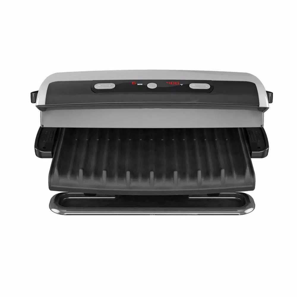 George Foreman 100 sq. in. Digital Indoor Grill and Panini Press with Removable Nonstick Plates, Silver