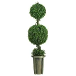 Nearly Natural 5 ft. Double Ball Leucodendron Topiary with Decorative Vase - Indoor/Outdoor Green Silk Foliage thumbnail 1