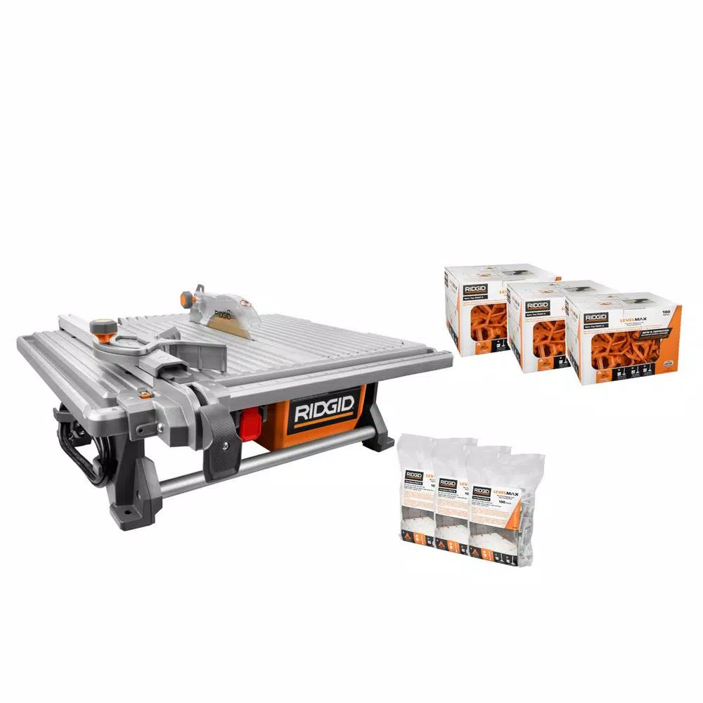 RIDGID 7 in. Corded Wet Tile Saw with LevelMax Anti-Lippage System & 600 LevelMax Stems