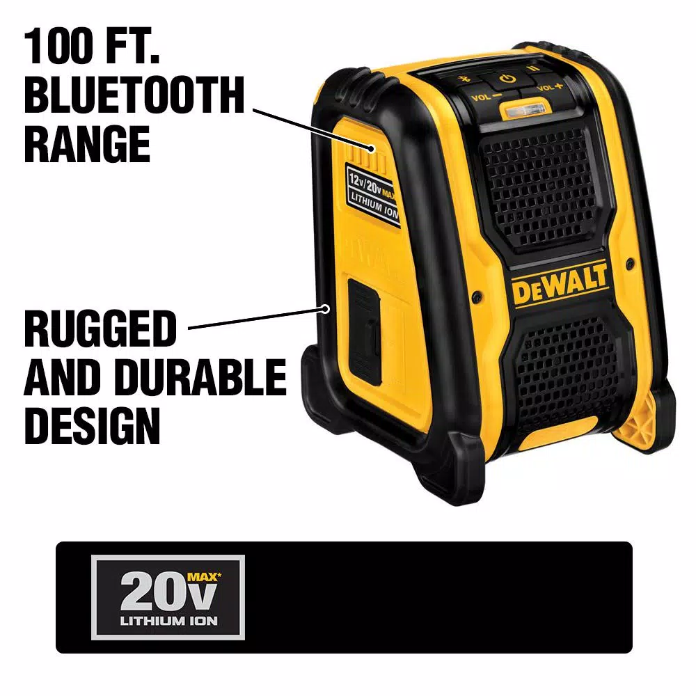 DEWALT DCR006 Jobsite Bluetooth Speaker, 12V/20V Max & AC Powered