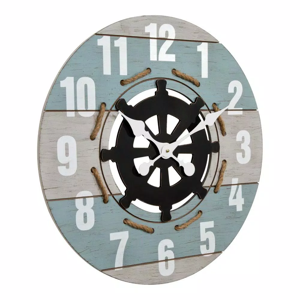 La Crosse Clock Co. 24 in. Blue Coastal Nautical Round Wall Clock