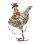 LITTON LANE 17 in. Farmhouse Floral Pattern Iron Rooster Garden Sculpture with Distressed Finish thumbnail 4