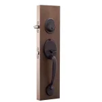 Copper Creek Mid Century Modern Tuscan Bronze Front Door Handleset with Right-Hand Scandinavian Lever Trim thumbnail 2