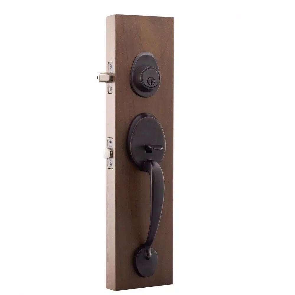 Copper Creek Mid Century Modern Tuscan Bronze Front Door Handleset with Right-Hand Scandinavian Lever Trim